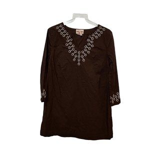 Toffee Apple Long Sleeve V-Neck Brown Tunic Top Women's Size Small 1537